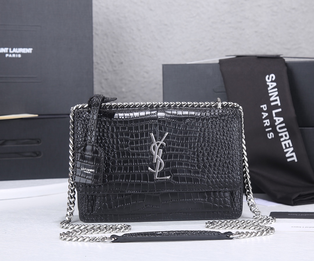 Replica Ysl Sunset Medium In Crocodile Embossed Shiny Leather 1737 - Image 11