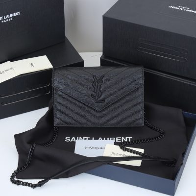Replica Ysl Envelope Chain Wallet In Grain De Poudre Embossed Leather 1888