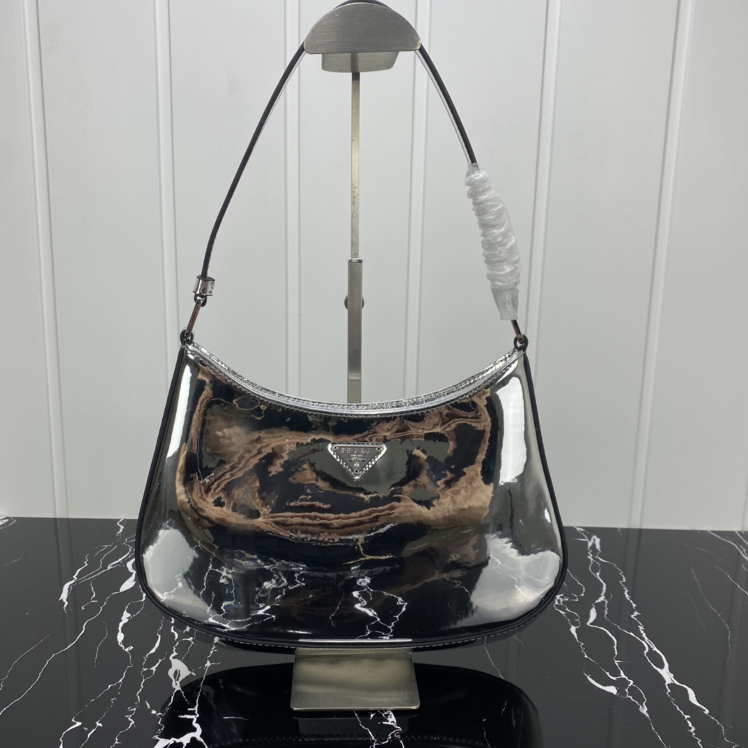 Replica Prada Cleo Brushed Leather Shoulder Bag With Flap 1Bc499 Black/Silver - Image 10