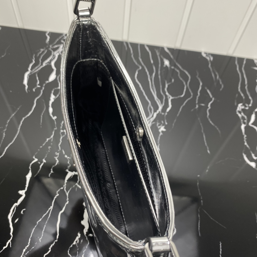 Replica Prada Cleo Brushed Leather Shoulder Bag With Flap 1Bc499 Black/Silver - Image 13