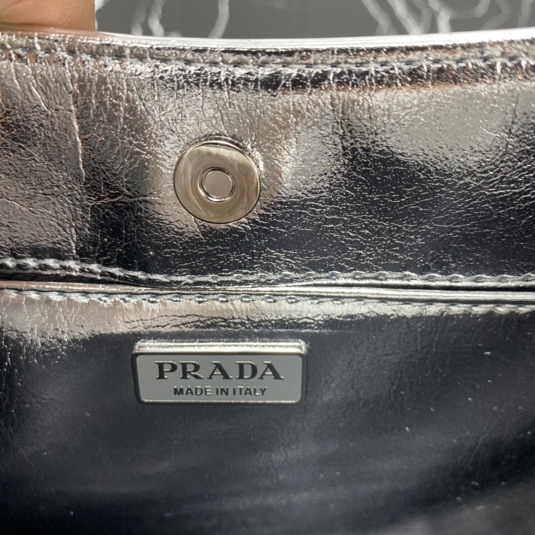 Replica Prada Cleo Brushed Leather Shoulder Bag With Flap 1Bc499 Black/Silver - Image 14