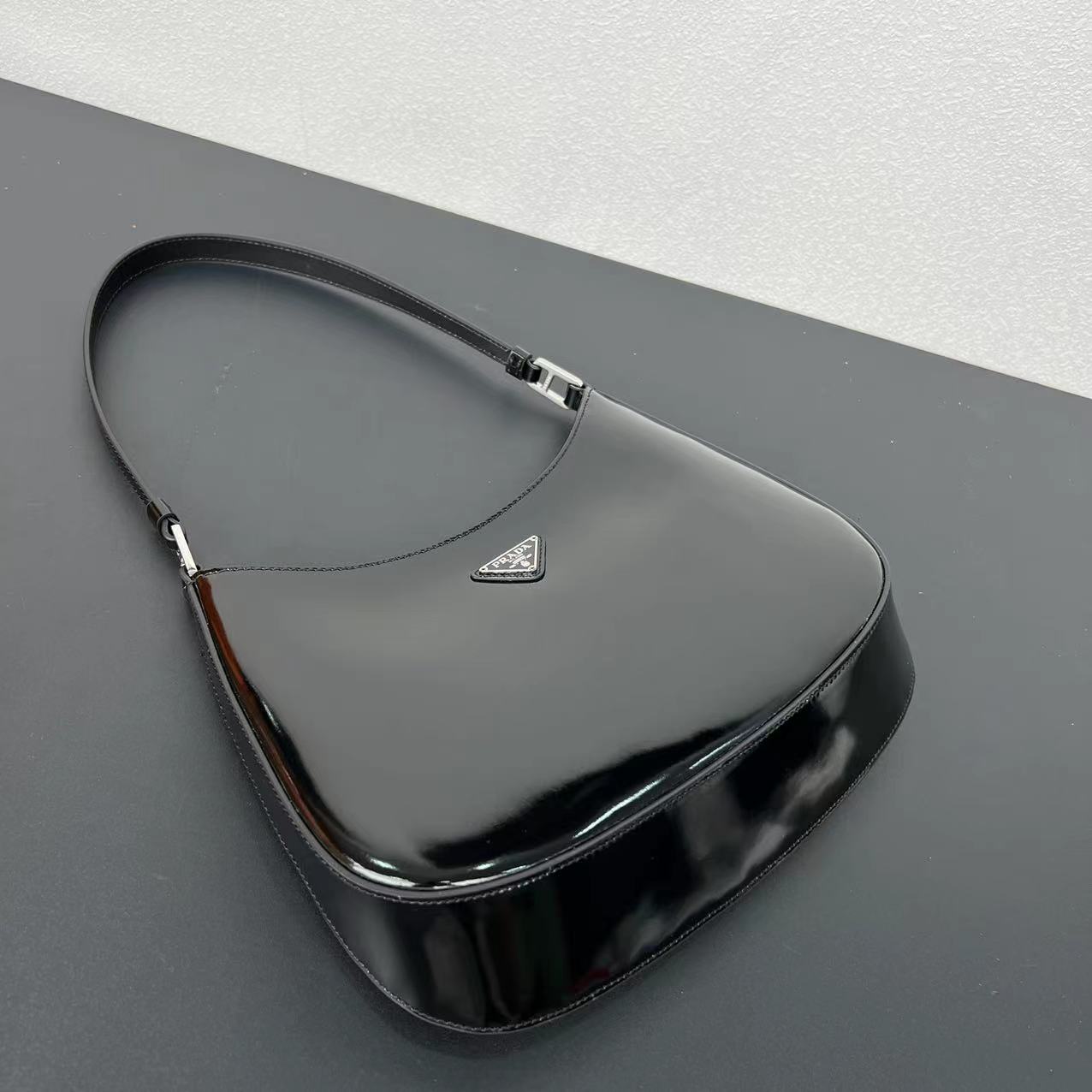 Replica Prada Cleo Brushed Leather Shoulder Bag With Flap 1Bc499 Black/Silver - Image 5