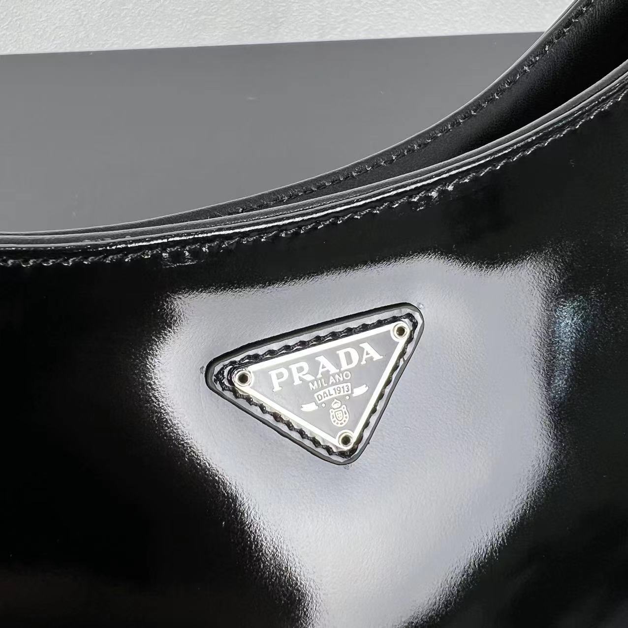 Replica Prada Cleo Brushed Leather Shoulder Bag With Flap 1Bc499 Black/Silver - Image 6