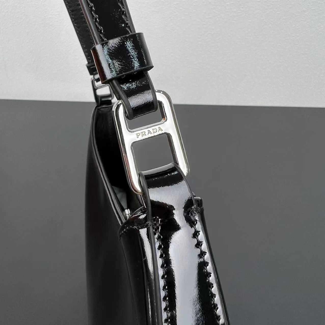Replica Prada Cleo Brushed Leather Shoulder Bag With Flap 1Bc499 Black/Silver - Image 7