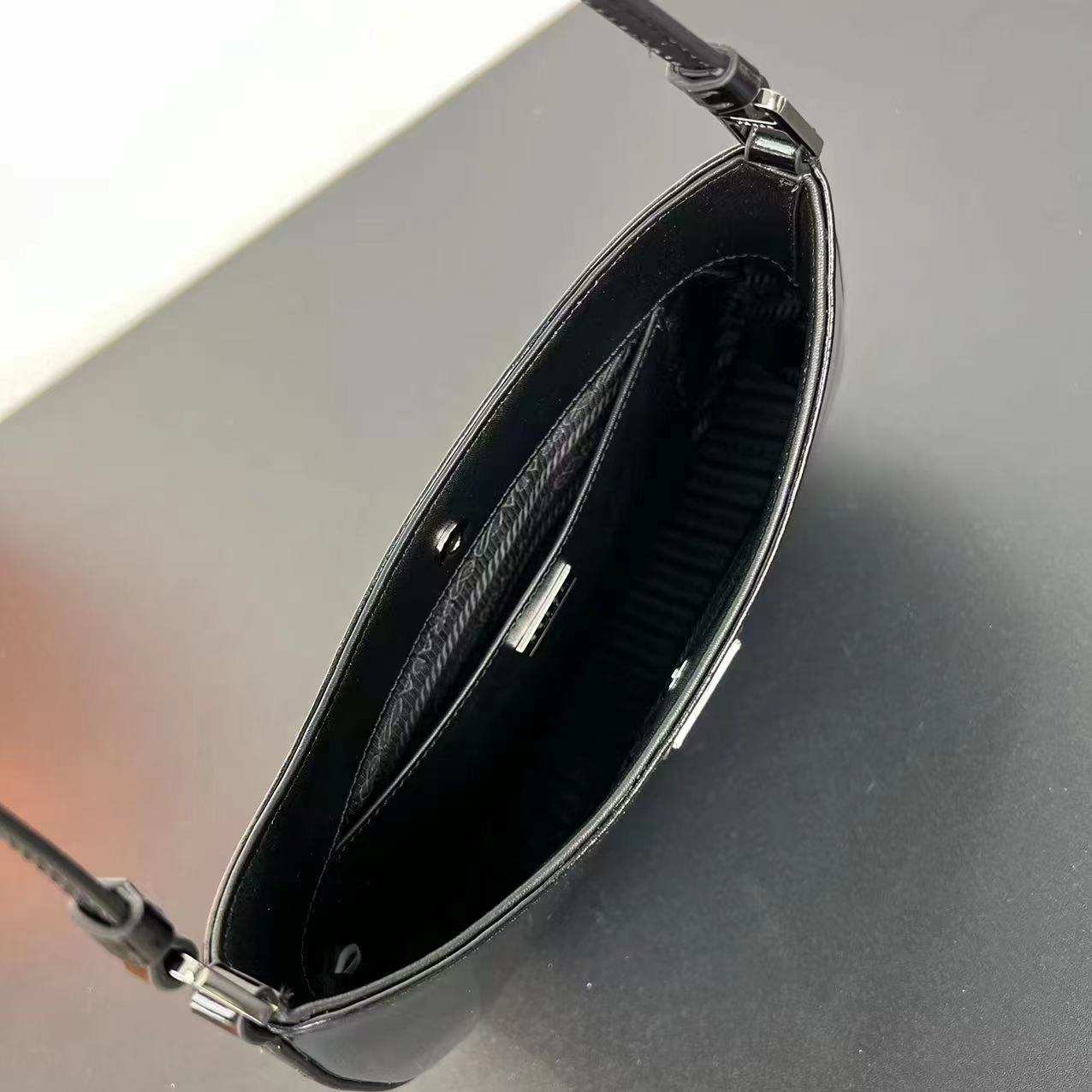Replica Prada Cleo Brushed Leather Shoulder Bag With Flap 1Bc499 Black/Silver - Image 8