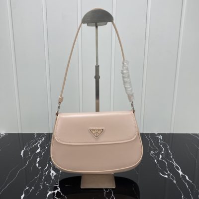 Replica Prada Cleo Brushed Leather Shoulder Bag With Flap 1Bd311 Pink/White