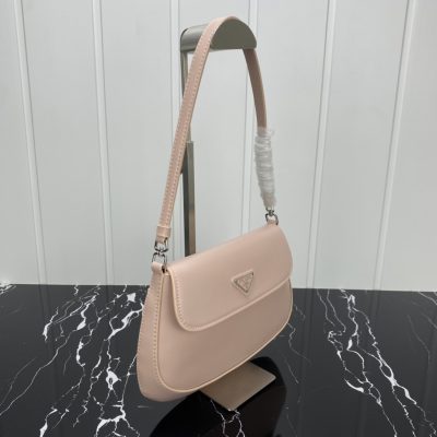 Alternative view of Replica Prada Cleo Brushed Leather Shoulder Bag With Flap 1Bd311 Pink/White