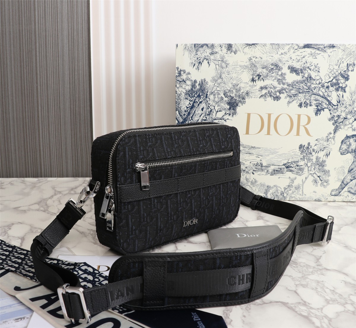 Replica Dior Safari Messenger Bag Black/Beige - Image 2