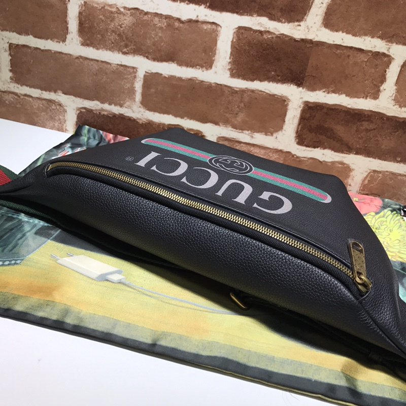 Replica Gucci Leather Belt Bag 493869 Black/White - Image 2