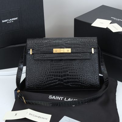 Replica Ysl Manhattan Shoulder Bag In Crocodile-Embossed Shiny Leather 2021