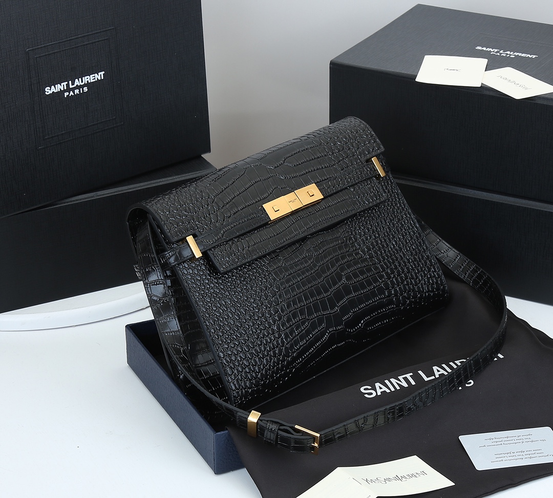 Replica Ysl Manhattan Shoulder Bag In Crocodile-Embossed Shiny Leather 2021 - Image 2