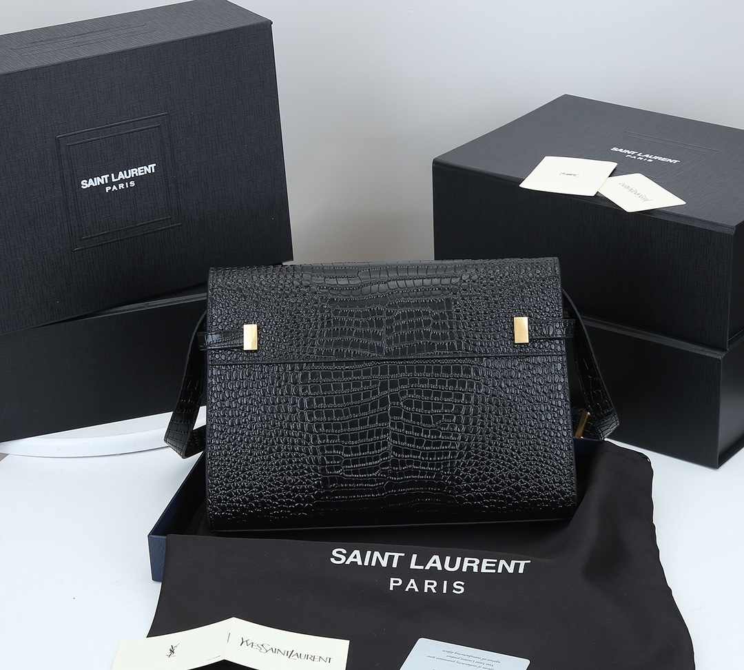 Replica Ysl Manhattan Shoulder Bag In Crocodile-Embossed Shiny Leather 2021 - Image 3