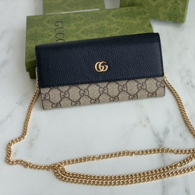 Replica Gucci Marmont Chain Wallet Beige/Black