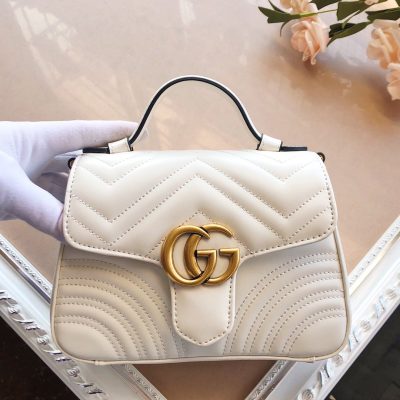 Replica Gucci Marmont Mini Top Handle Bag White/Pink/Red