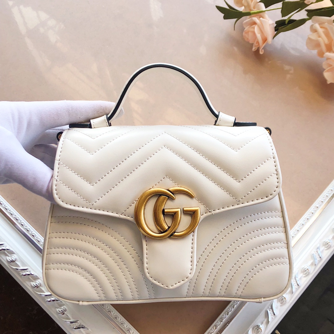 Replica Gucci Marmont Mini Top Handle Bag White/Pink/Red