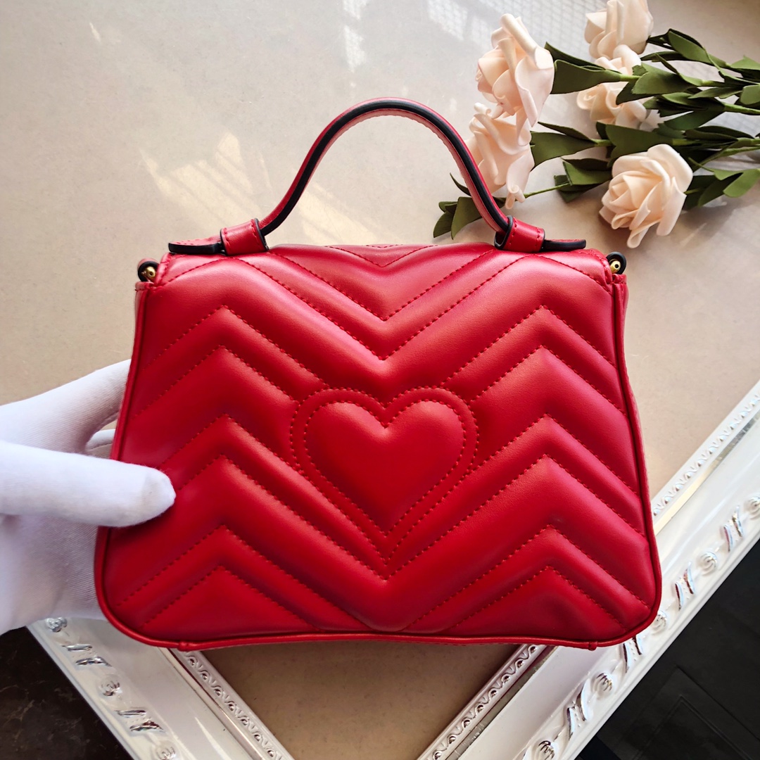 Replica Gucci Marmont Mini Top Handle Bag White/Pink/Red - Image 12
