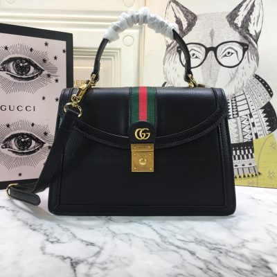 Replica Gucci Ophidia Small Top Handle Bag With Web Black/White