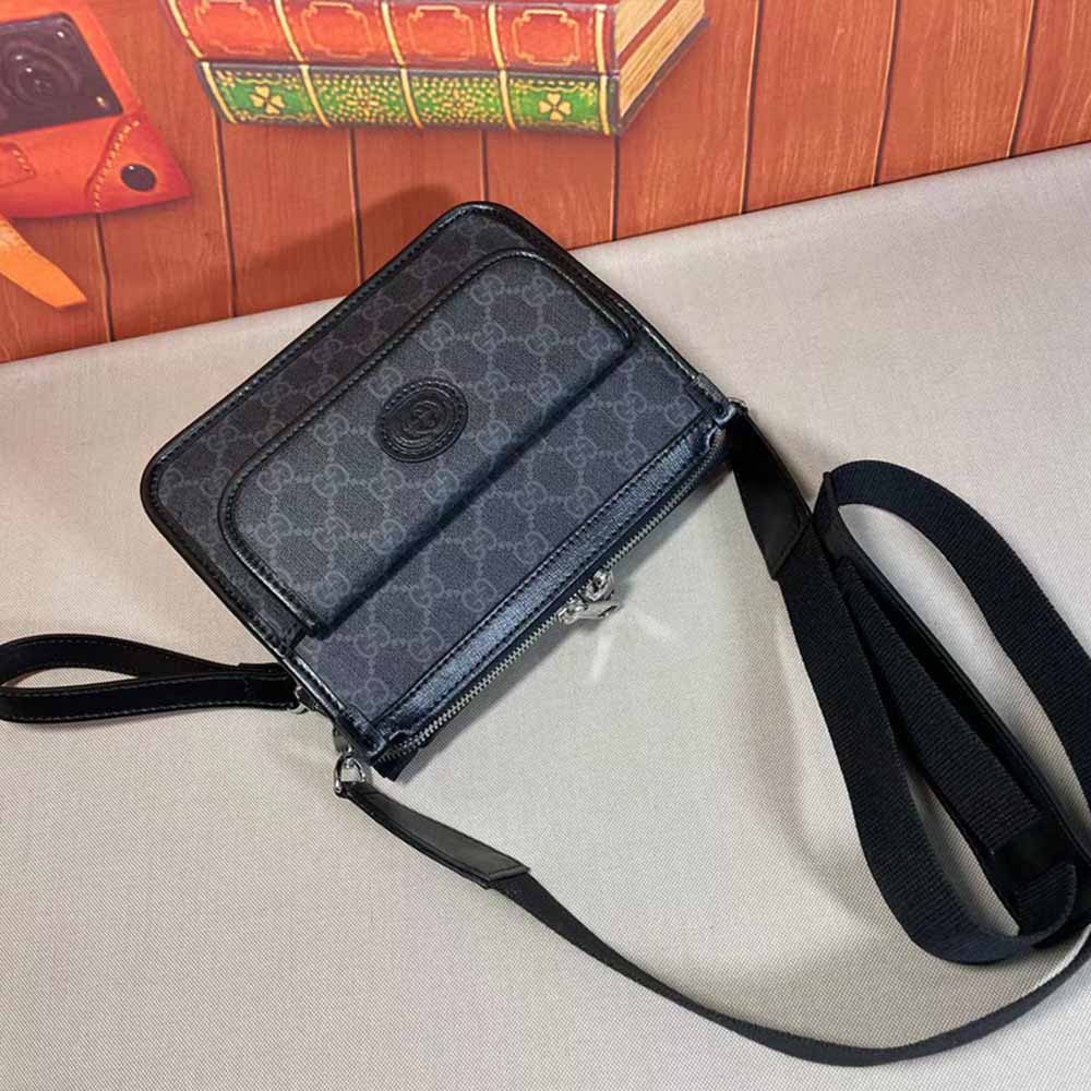 Replica Gucci Messenger Bag With Interlocking G Black/Grey 674164 - Image 4