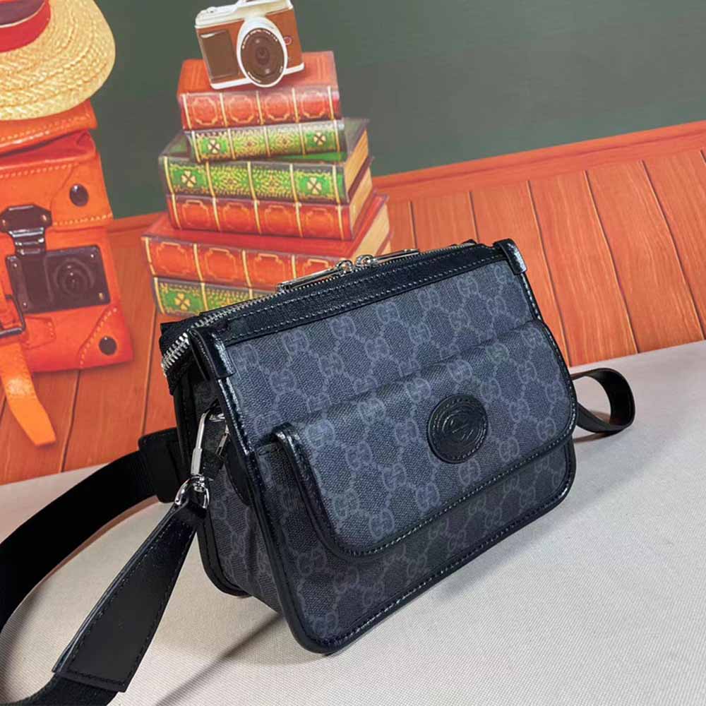 Replica Gucci Messenger Bag With Interlocking G Black/Grey 674164 - Image 2