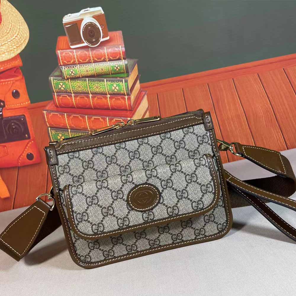 Replica Gucci Messenger Bag With Interlocking G Black/Grey 674164 - Image 10