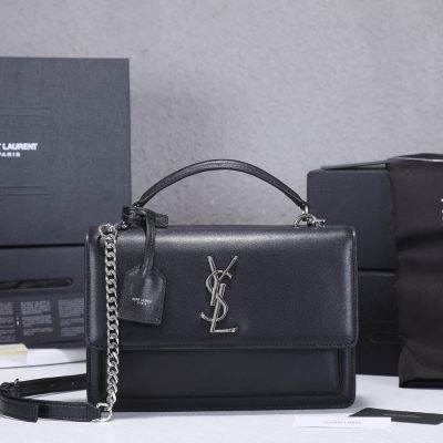 Replica Ysl Sunset Medium Top Handle Bag- Black