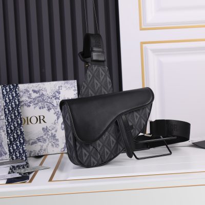 Replica Dior Cd Diamond Canvas Saddle Bag- Black/White