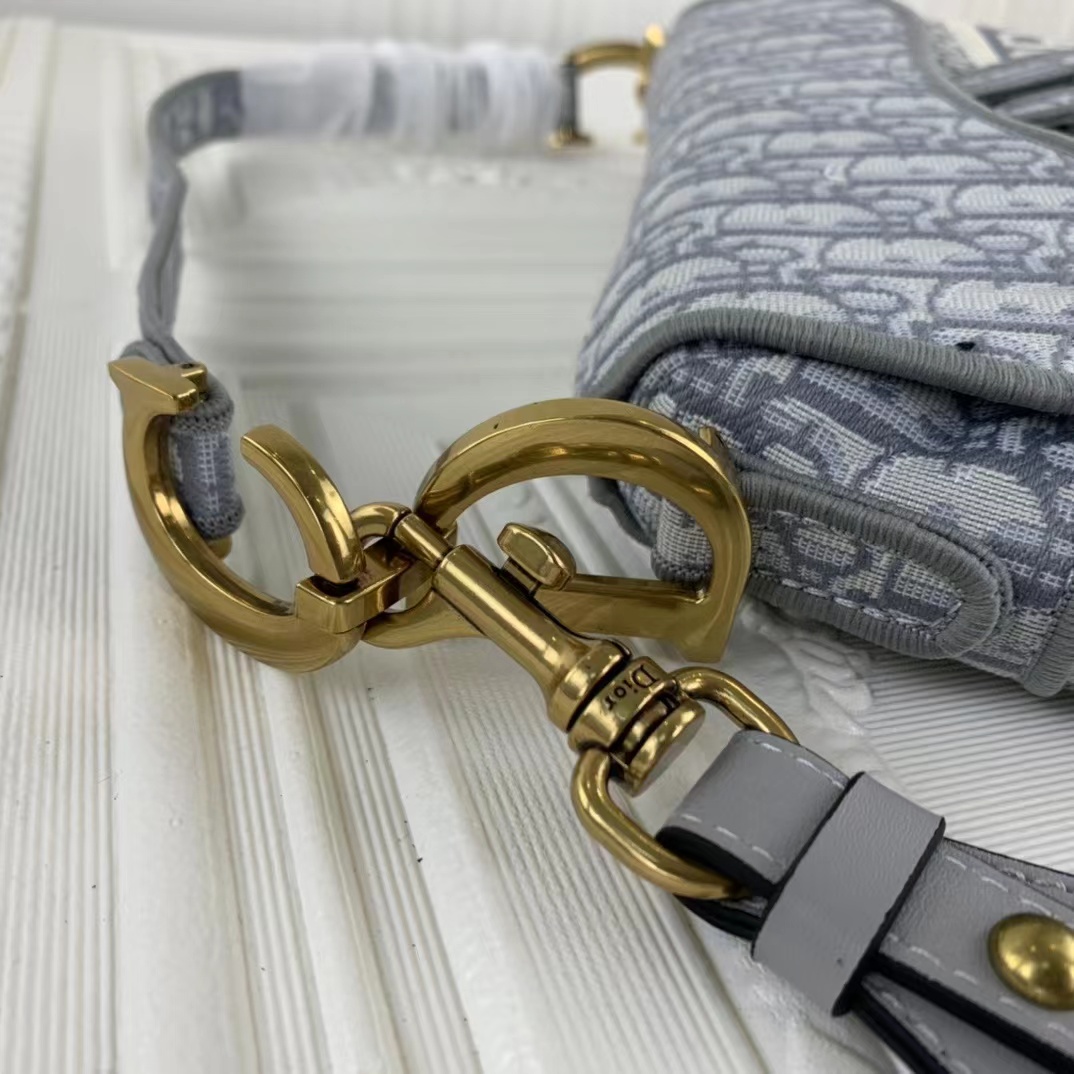 Replica Dior Navy/Gray Oblique Embroidery Saddle Bag - Image 10