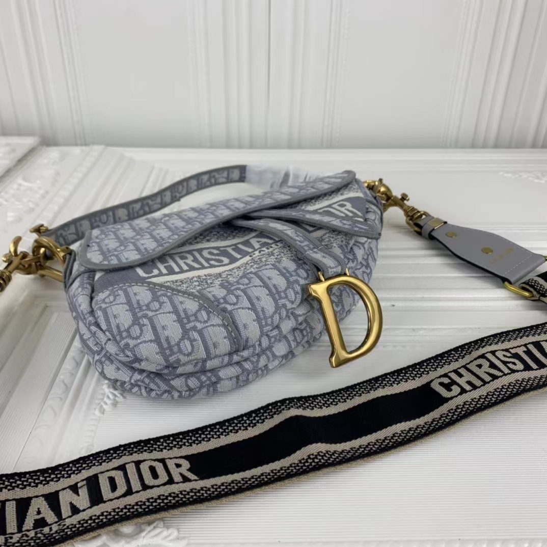 Replica Dior Navy/Gray Oblique Embroidery Saddle Bag - Image 11