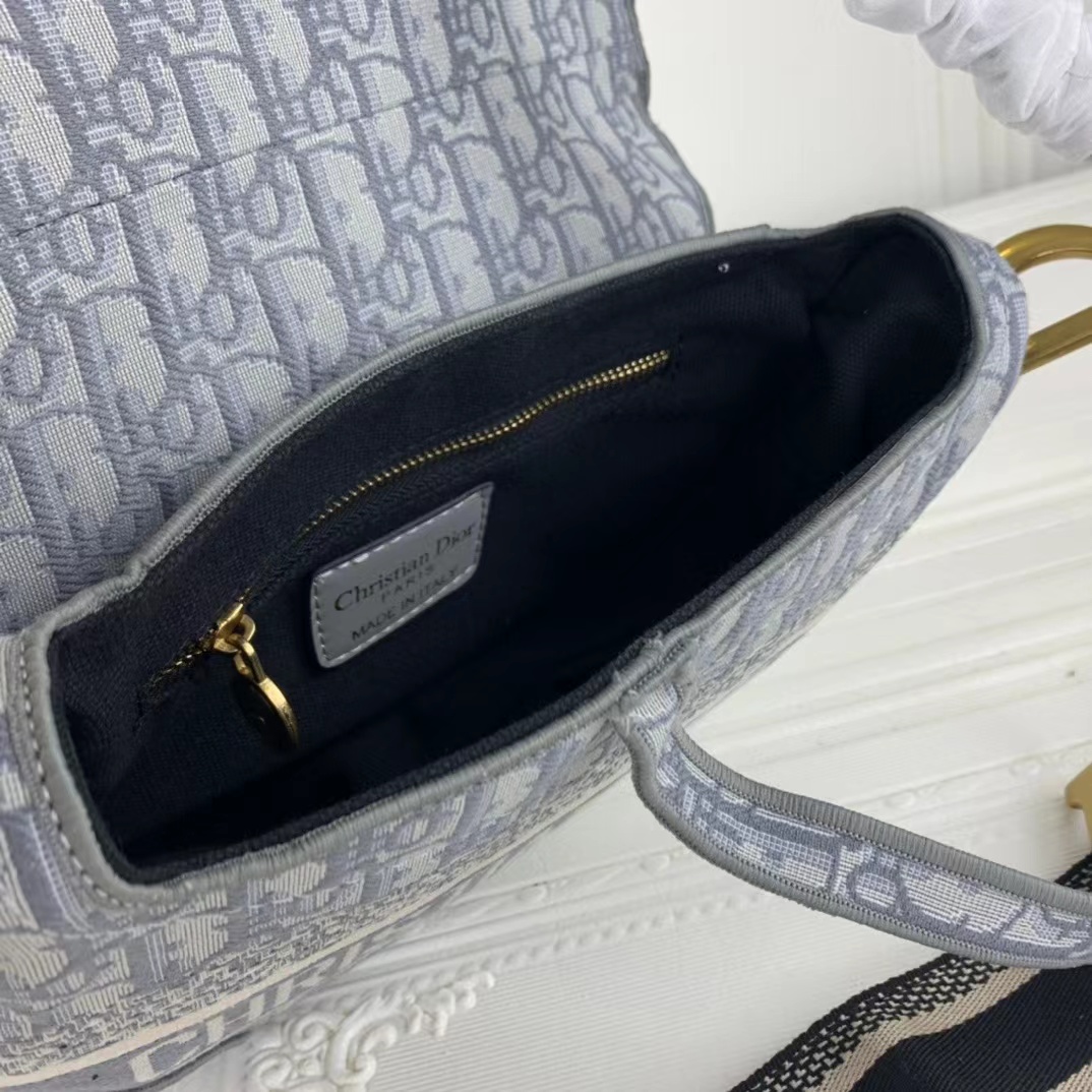 Replica Dior Navy/Gray Oblique Embroidery Saddle Bag - Image 12