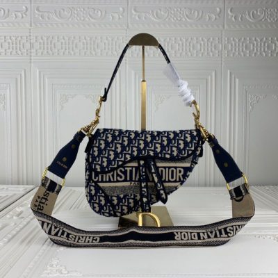 Alternative view of Replica Dior Navy/Gray Oblique Embroidery Saddle Bag