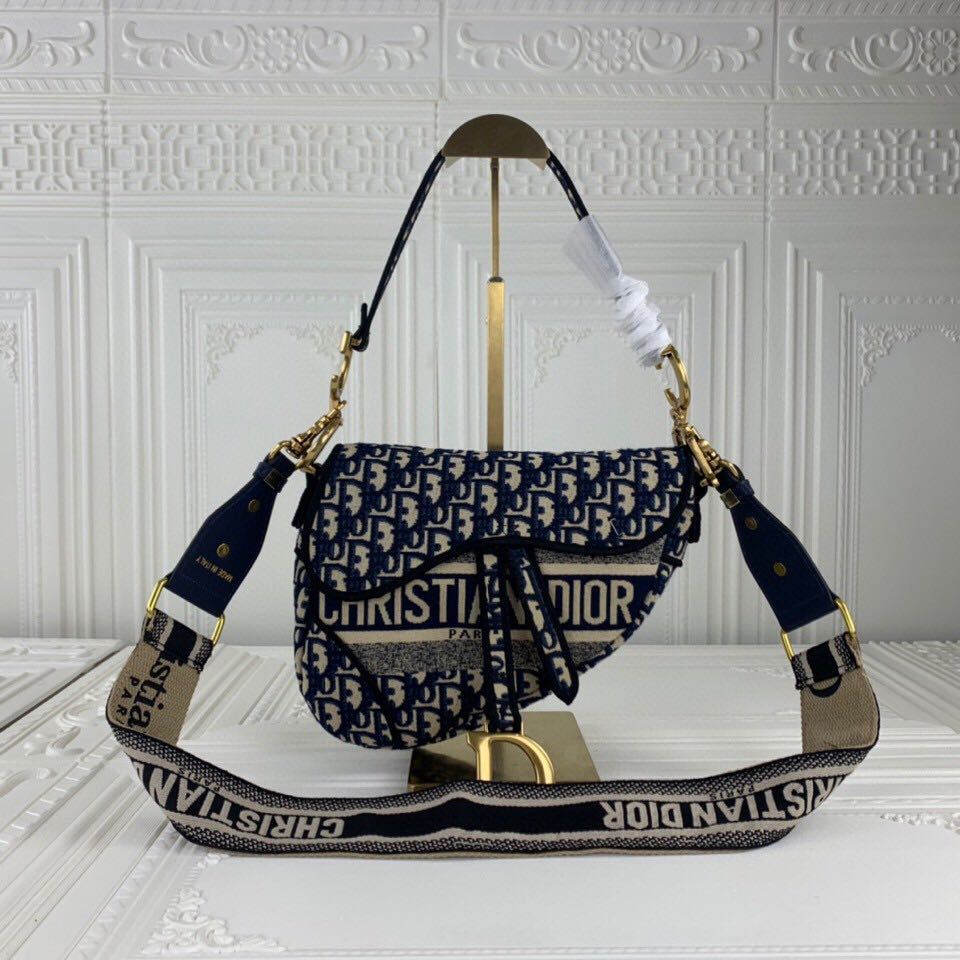 Replica Dior Navy/Gray Oblique Embroidery Saddle Bag - Image 2