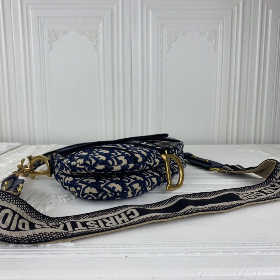 Replica Dior Navy/Gray Oblique Embroidery Saddle Bag - Image 4