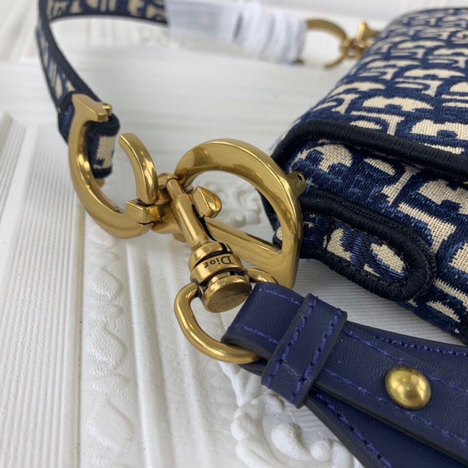 Replica Dior Navy/Gray Oblique Embroidery Saddle Bag - Image 5