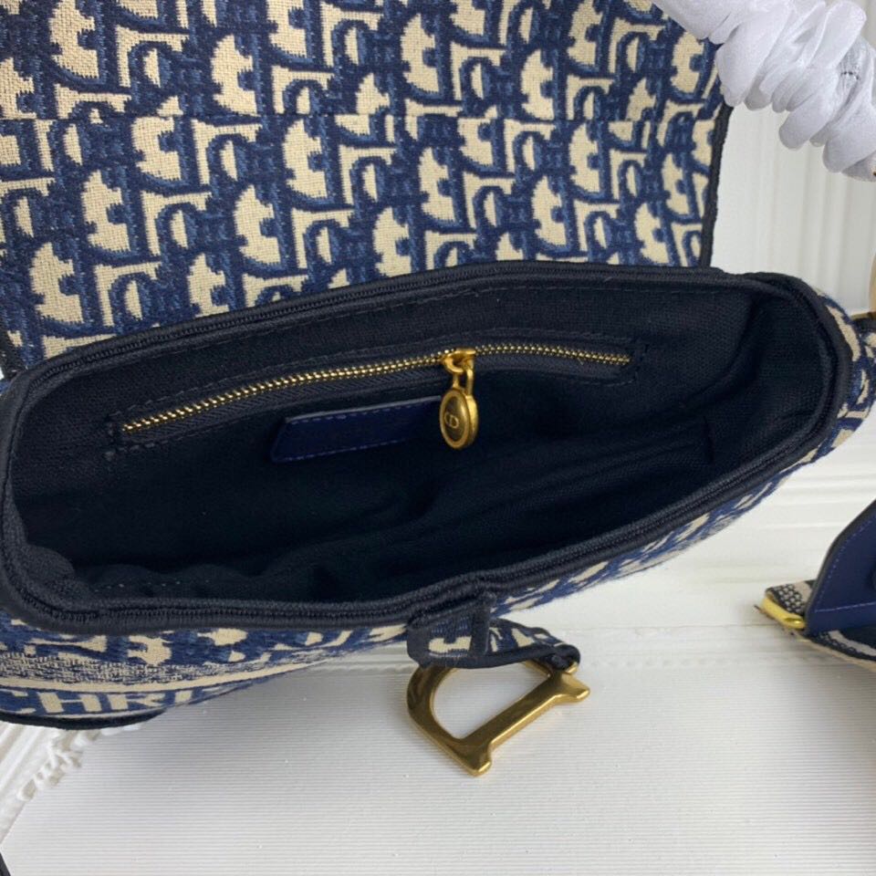 Replica Dior Navy/Gray Oblique Embroidery Saddle Bag - Image 6