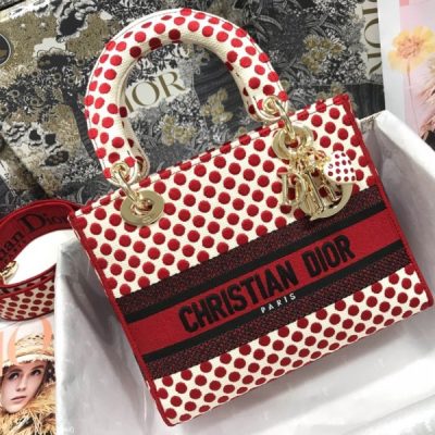 Replica Dior Aaa-Red Dots Medium Lady D-Lite Bag/Embroidered Logo