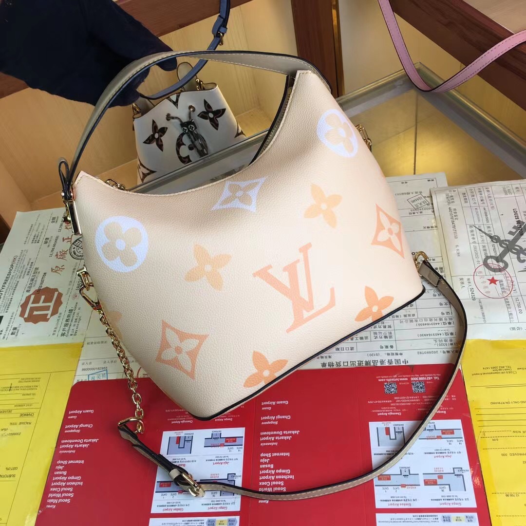 Replica Louis Vuitton Marshmallow Hobo Bag Beige/Pink/Blue - Image 2