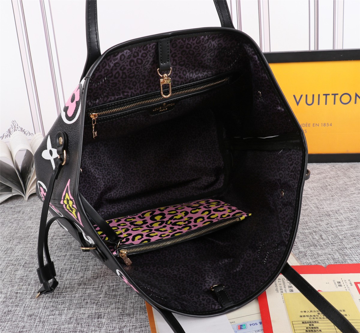 Replica Louis Vuitton Aaa-Neverfull Mm Tote Bag Black/White M45818 - Image 6