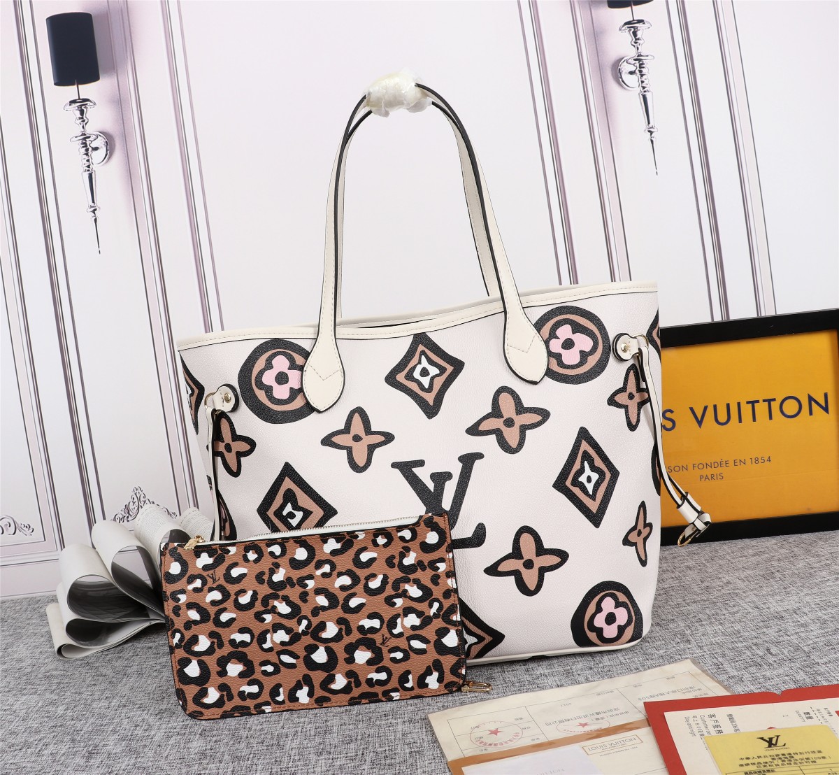 Replica Louis Vuitton Aaa-Neverfull Mm Tote Bag Black/White M45818 - Image 7