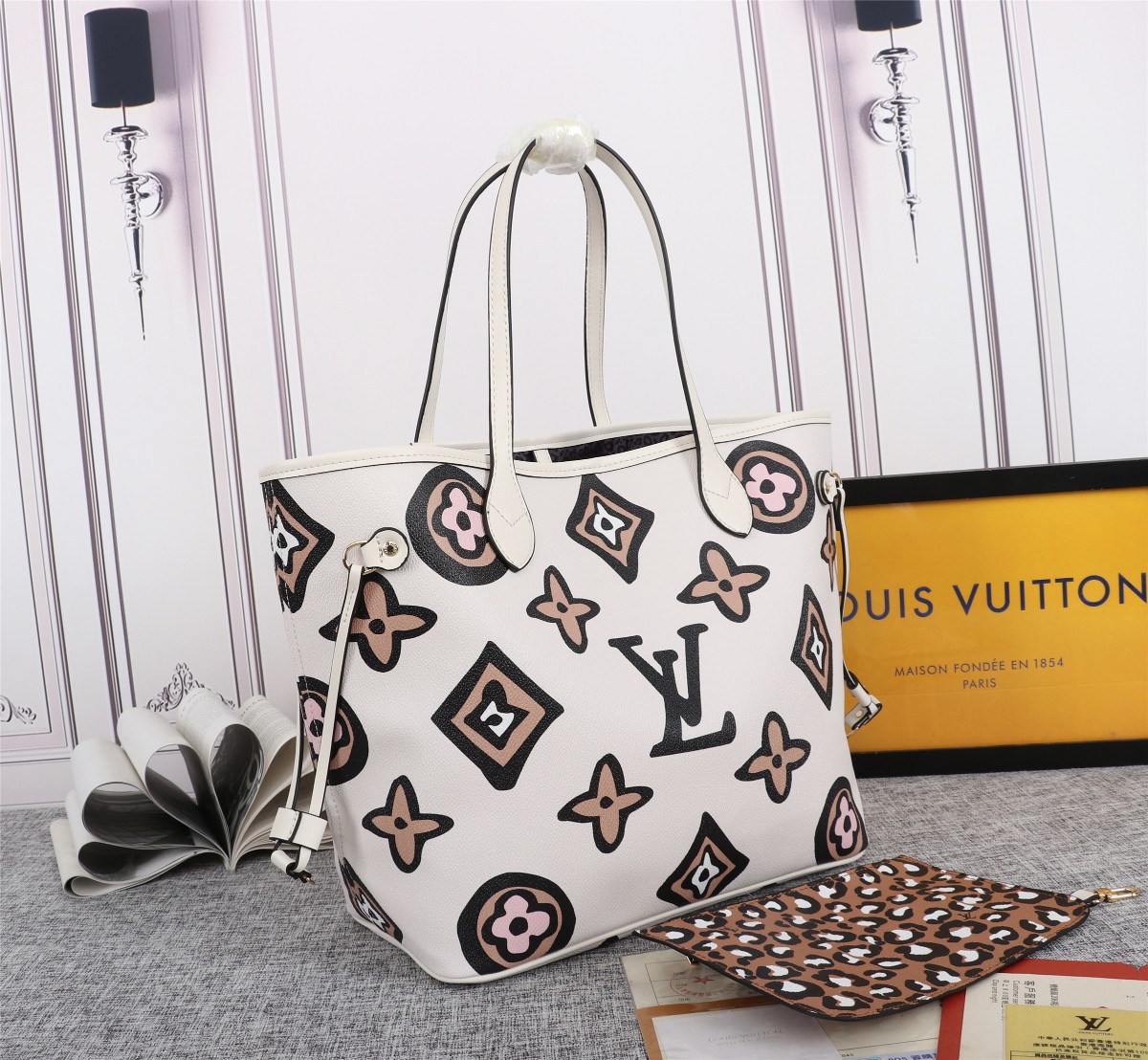 Replica Louis Vuitton Aaa-Neverfull Mm Tote Bag Black/White M45818 - Image 8