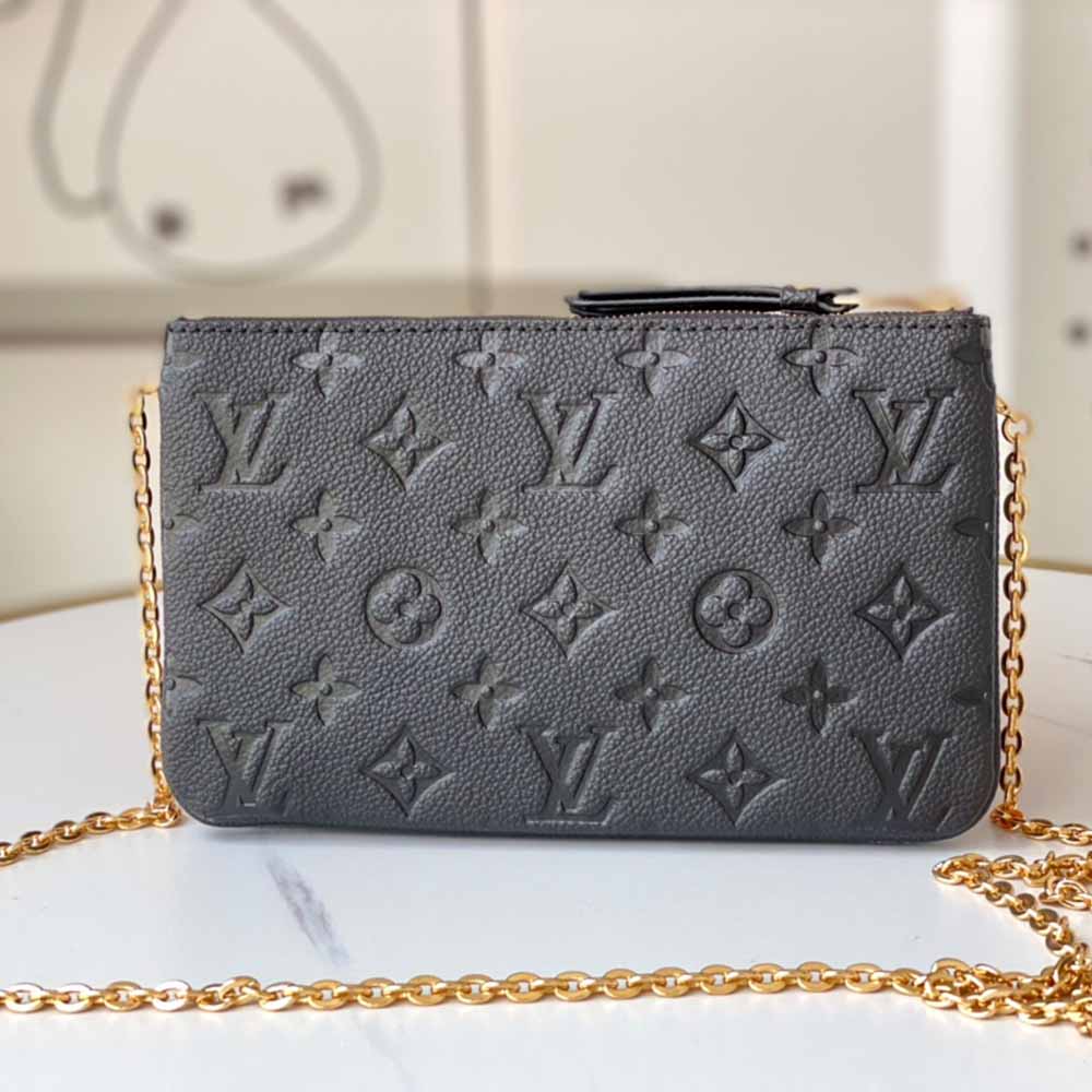 Replica Louis Vuitton Aaa- Double Zip Pochette M68568 Black/Blue - Image 3