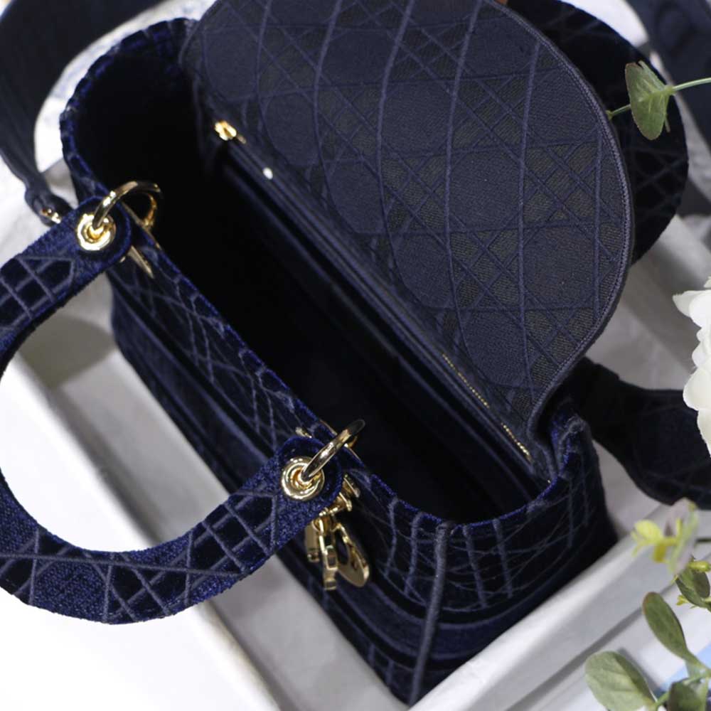 Replica Dior Aaa-D-Blue Velvet Medium Lady D-Lite Bag M8002/Embroidery - Image 3