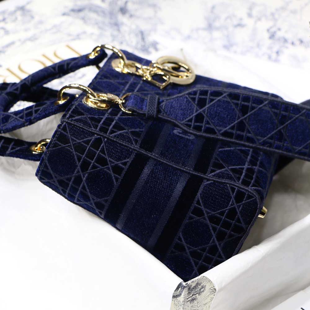 Replica Dior Aaa-D-Blue Velvet Medium Lady D-Lite Bag M8002/Embroidery - Image 5