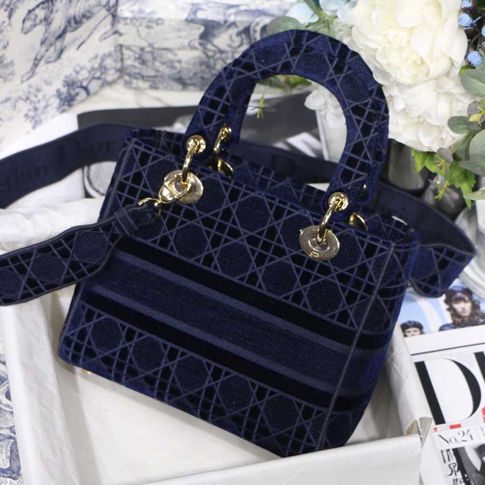 Replica Dior Aaa-D-Blue Velvet Medium Lady D-Lite Bag M8002/Embroidery - Image 6