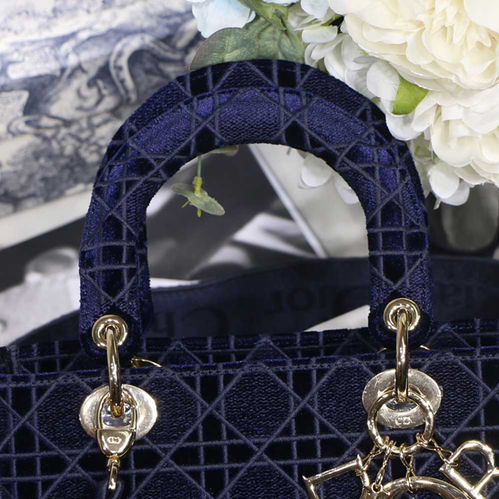 Replica Dior Aaa-D-Blue Velvet Medium Lady D-Lite Bag M8002/Embroidery - Image 8