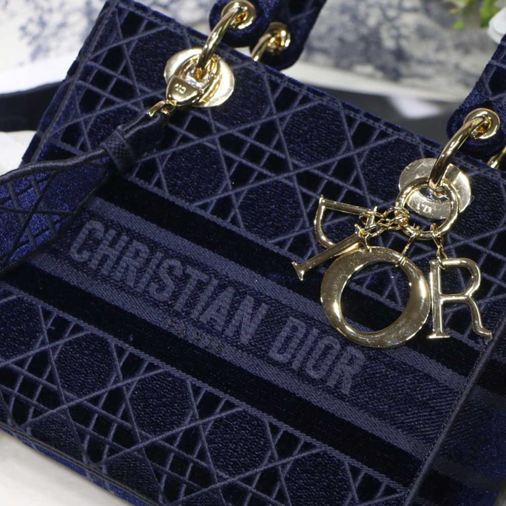 Replica Dior Aaa-D-Blue Velvet Medium Lady D-Lite Bag M8002/Embroidery - Image 2