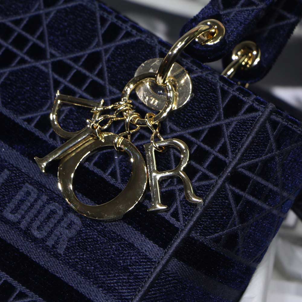 Replica Dior Aaa-D-Blue Velvet Medium Lady D-Lite Bag M8002/Embroidery - Image 9