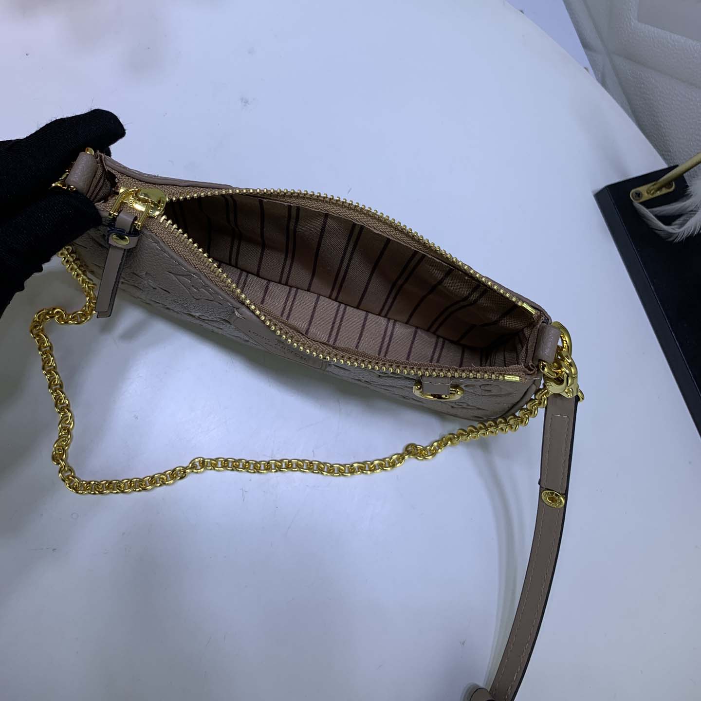 Replica Louis Vuitton Easy Pouch On Strap- Black/Beige/White - Image 15