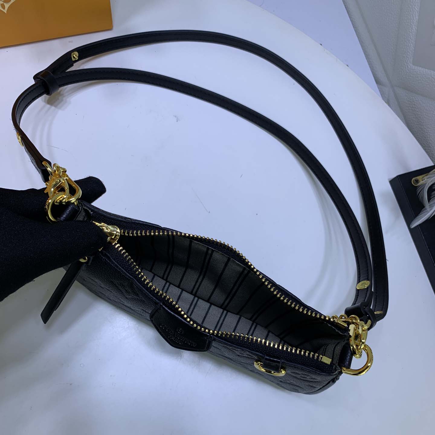 Replica Louis Vuitton Easy Pouch On Strap- Black/Beige/White - Image 5