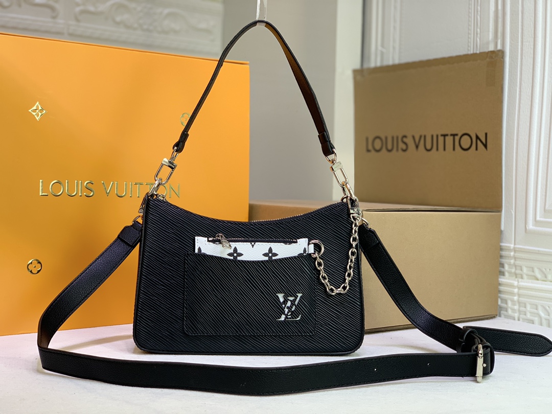 Replica Louis Vuitton Marelle Handbag Black/White/Brown - Image 2