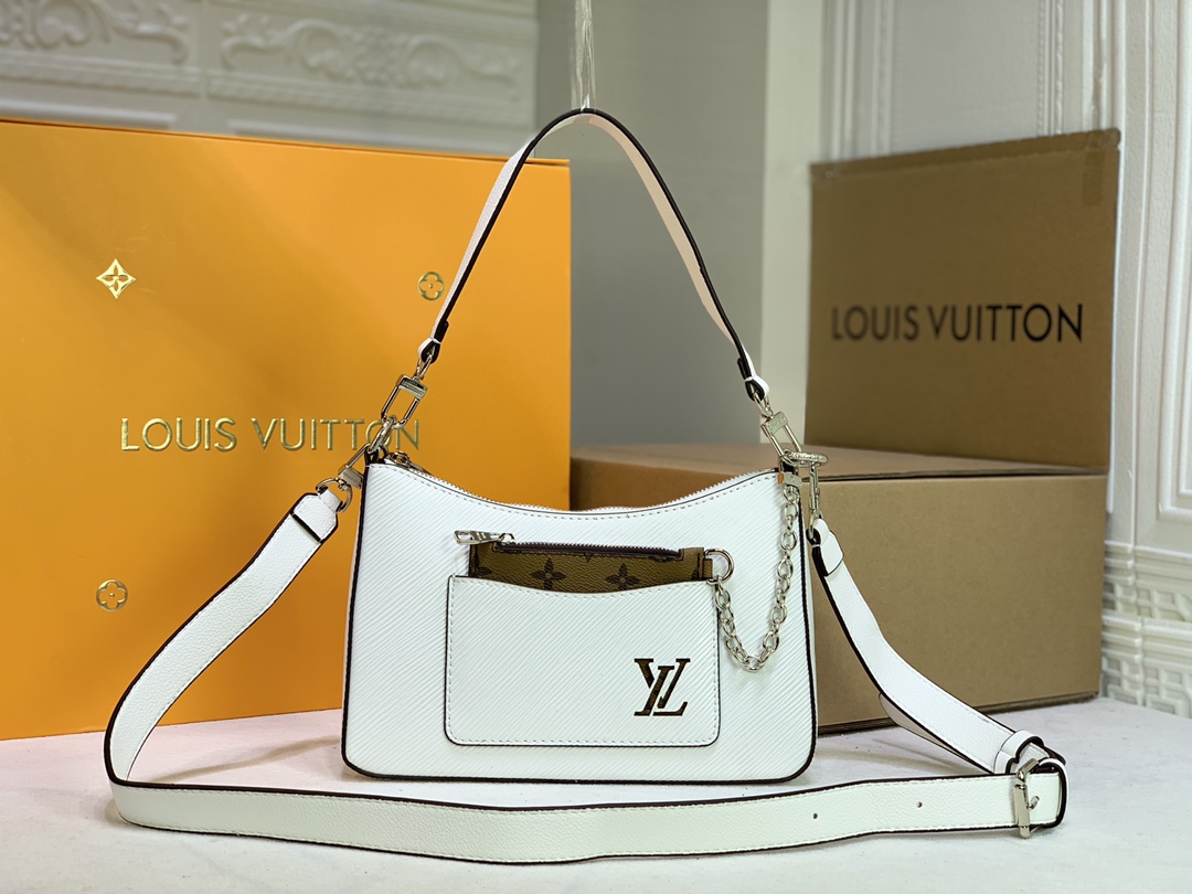 Replica Louis Vuitton Marelle Handbag Black/White/Brown - Image 12